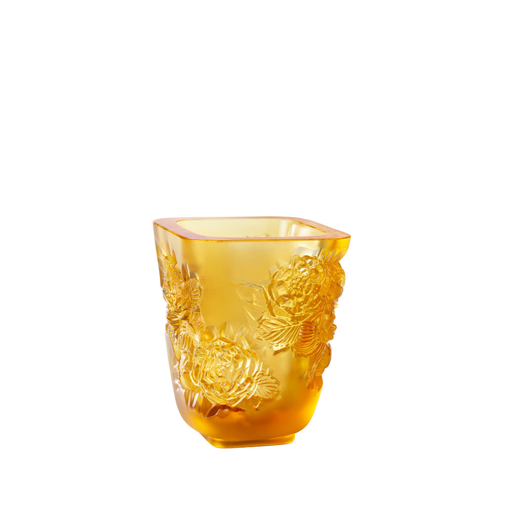 Lalique Small Pivoines Amber 5.5